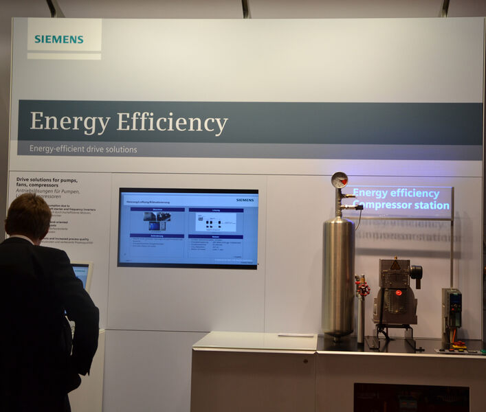 Um das Thema Energieeffizienz dreht es sich unter anderem auch am Siemens-Stand. Hier im Bild eines von vielen Beispielen, eine effiziente Kompressor-Station.  (Bild: PROCESS)