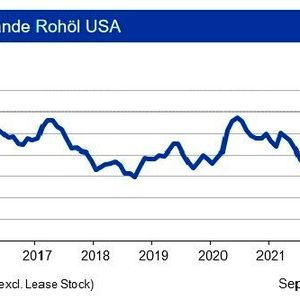 In den USA betrugen die Rohölvorräte Ende September 2022 gut 429 Mio. Barrel und lagen leicht über dem Vorjahresniveau. Der Hurrikan Ian hat zu Förderunterbrechungen im Golf von Mexiko sowohl bei Öl wie Gas geführt. Die Auswirkungen sind noch nicht komplett abschätzbar. Insgesamt ist die Versorgung weiter eng. Die IKB erwartet jedoch eine nochmalige Erhöhung der Anzahl der aktiven Bohrlöcher in den USA.(Bild:  siehe Grafik)