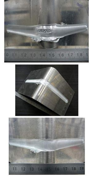 Bild 2: Die rührreibgeschweißten Bleche mit einem Außenradius von 14,5 mm wurden mit einer exakten Bahnführung (a) und mit einer optimierten Schweißbahn (b und c) gefügt. (Archiv: Vogel Business Media)