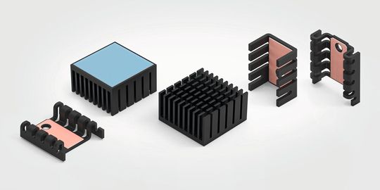 Bild 4:  Beispiele für mit thermischen Interface-Materialien vorkonfektionierte Kühlkörper.(Bild:  Würth Elektronik eiSos)