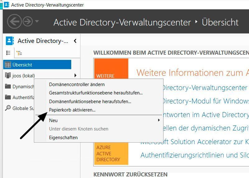 Aktivieren des Papierkorbs in Active Directory. (Joos / Microsoft)