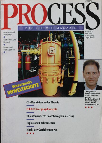 Juni 1995   Top Themen:  - CO2-Reduktion in der Chemie - FCKW-Entsorgungskonzepte - Objektorientierte Prozeßprogrammierung - Explosionen beherrschen - Markt der Getriebemotoren (Bild: PROCESS)