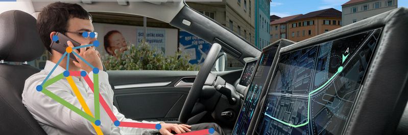 Das Occupant-Monitoring-System des Fraunhofer IOSB erkennt neben der Körperpose aller Insassen auch Aktivitäten und damit zusammenhängende Objekte. Das Occupant-Monitoring-System des Fraunhofer IOSB erkennt neben der Körperpose aller Insassen auch Aktivitäten und damit zusammenhängende Objekte.