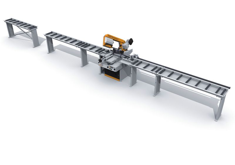 Beispiel für eine Kompaktsäge des Typs Kastofunctional U, die mit einer Rollenbahn ausgestattet wurde. (Bild: Kasto)