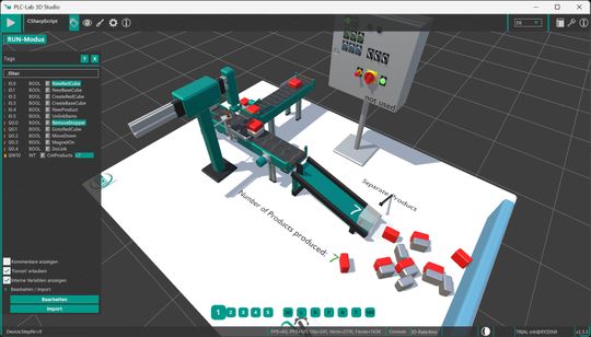 Bild 2: Skill-basierte Konfiguration in PLC-Lab 3D Studio: Die Abbildung zeigt die Einrichtung eines Skills für einen linearen Antrieb. Links befindet sich der Skill-Manager zur Verwaltung aller Skill-Objekte, rechts die zugehörigen Parametereinstellungen des aktiven Skills. (Bild:  MHJ-Software)