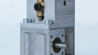 Dieses Bild zeigt ein Kurzhubgetriebe mit Führungsblock für den Einsatz in Shuttlesystemen in der Intralogistik. (Bild: Nozag)