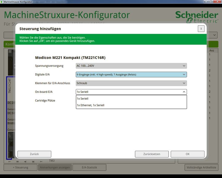 Mit der MachineStruxure-Konfigurator App von Schneider Electric können Steuerungen ausgewählt und funktionsfähige Steuerungskonfigurationen erstellt werden. ( Schneider Electric)