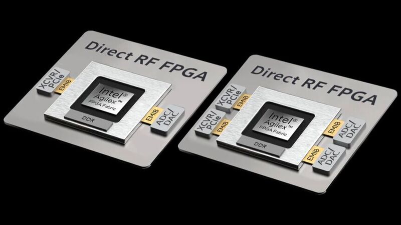 Bei den neuen Direct-RF-FPGAs fügt Intel FPGA-Die und I/O-Chiplets mit den hauseigenen Interconnect-Techniken EMIB und AIB zusammen.