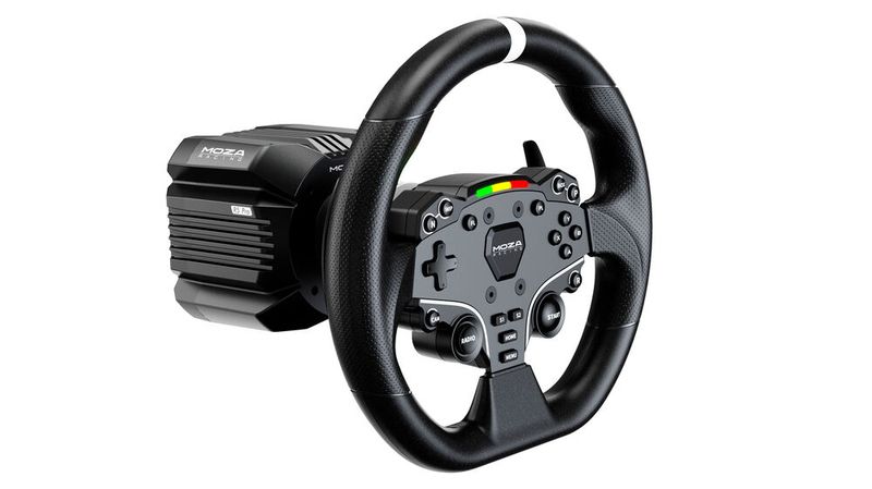 Das Lenkrad ES Lite bietet Schaltwippen aus Metall, 22 programmierbare Tasten sowie zehn RGB-LEDs für die Drehzahlanzeige. (Bild: Moza Racing)