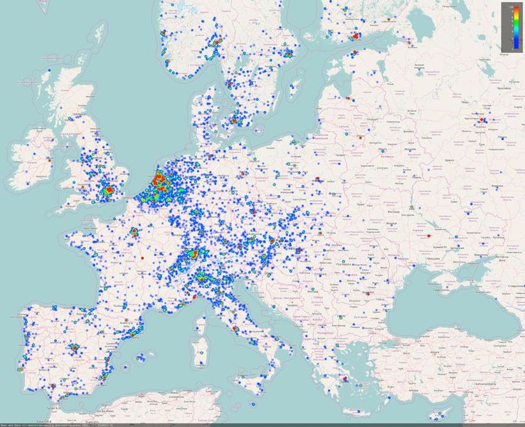 Heatmap von Europa über die Angriffsziele auf das IoT-Projekt „Haunted House“. (Bild: Sophos)