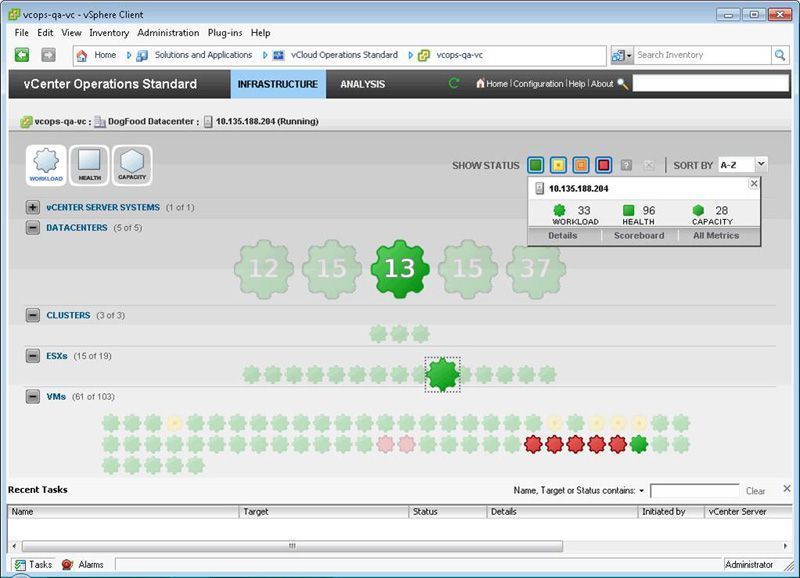 vCenter Operations bietet einen schnellen Überblick über den Status der netzwerk, Storage- und Rechenkomponenten. Bild: VMware (Archiv: Vogel Business Media)