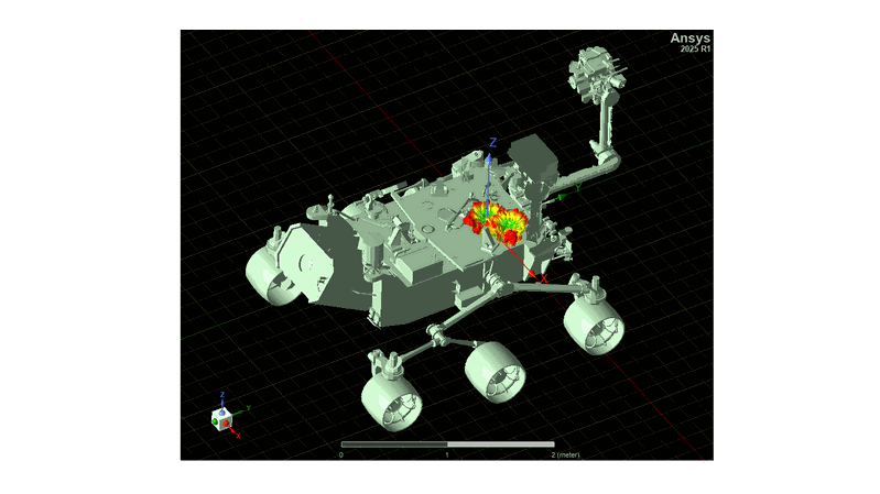 Ansys HFSS simulates the installed performance of an antenna on a lunar rover.(Bild:  Synopsys)
