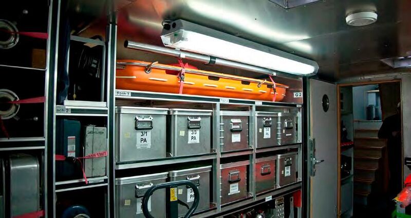 The equipment room in the bow with Ex- linear luminaire eLLK 92 58/58 (Eaton)