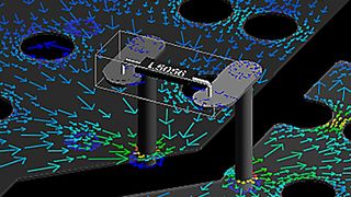 Bild 1: Visualisierung der Stromdichte an einem Hotspot. (Bild: FlowCad)