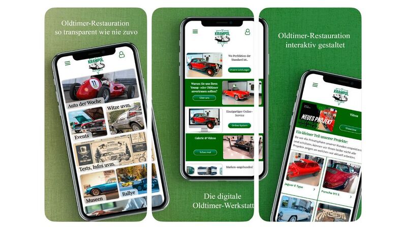 Die App von Krampol Oldtimer dient zur Kommunikation mit Kunden, ist für diese aber darüber hinaus auch ein Informationsmedium rund um automobile Klassiker.