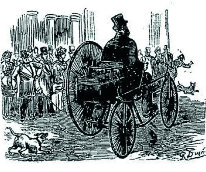 Das erste offiziell anerkannte Elektrofahrzeug: Dieses Dreirad von M. Gustave Trouvé wurde auf der Internationalen Elektrizitätsausstellung in Paris 1881 vorgestellt. Zurück zum Artikel (Bild: Gemeinfrei, via Wikimedia Commons)