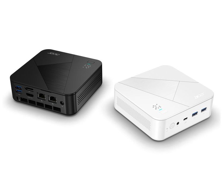 Bei der Acer Revo Box AI handelt es sich um einen Mini-PC mit viel Leistung auf kleinstem Raum. Der 500 Gramm schwere Rechner ist mit Intel Core Ultra Prozessoren (Series 2), bis zu 32 Gigabyte Arbeitsspeicher und 1 Terabyte Speicher ausgestattet.  (Bild: Acer)