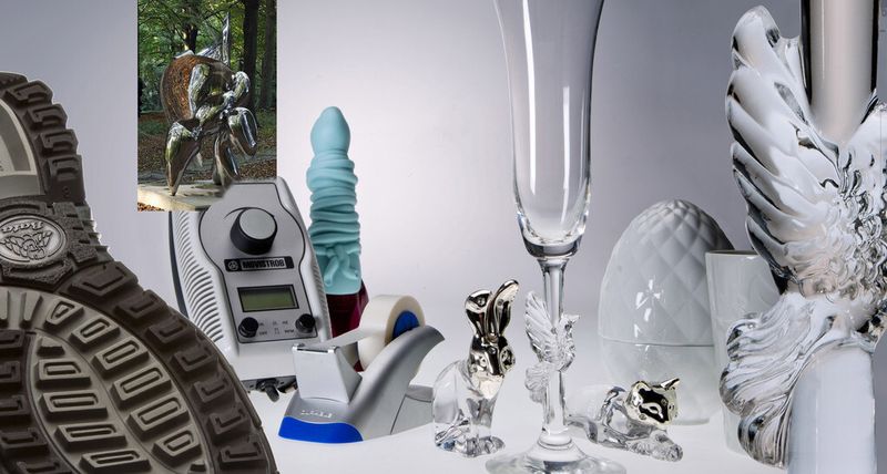 Das Produktspektrum, an dem Antonius Köster mitgewirkt hat, ist ausgesprochen vielfältig. Es reicht vom Porzellan-Ei über Glasfiguren bis zu Schuhsohlen und Elektrogeräten. (Bild: Sescoi/Köster)