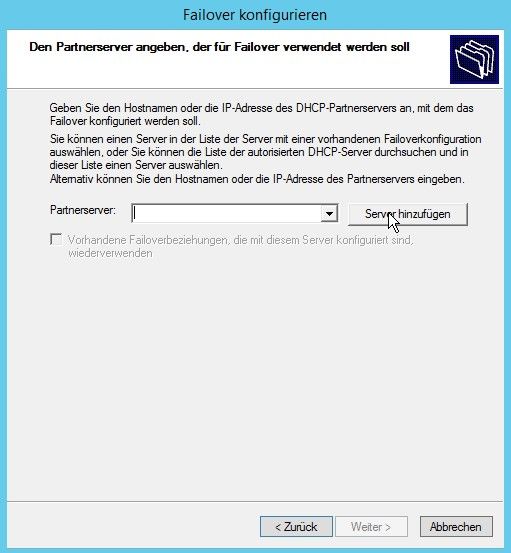 Abbildung 4: Auf der nächsten Seite wählen Sie den DHCP-Server aus, auf dem die ausgewählten Bereiche repliziert werden sollen. Wird die Einrichtung das erste Mal vorgenommen ist das Fenster noch leer. (Bild: Joos)