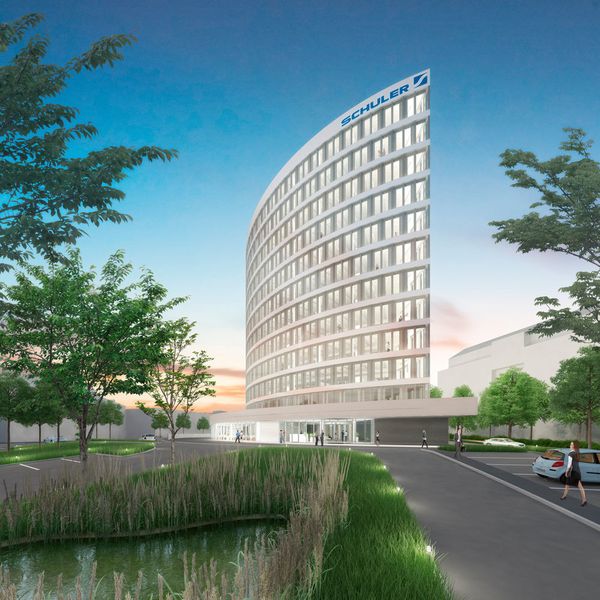 Schuler steigerte 2015 die Investitionen – zum Beispiel für den Neubau des Schuler Innovation Tower am Stammsitz in Göppingen – um über 40 % auf 38,2 (26,5) Mio. Euro. (Bild: Schuler)