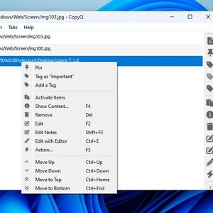Umfangreiche Verwaltungsmöglichkeiten für Objekte in der Zwischenablage.(Bild:  Joos – CopyQ)