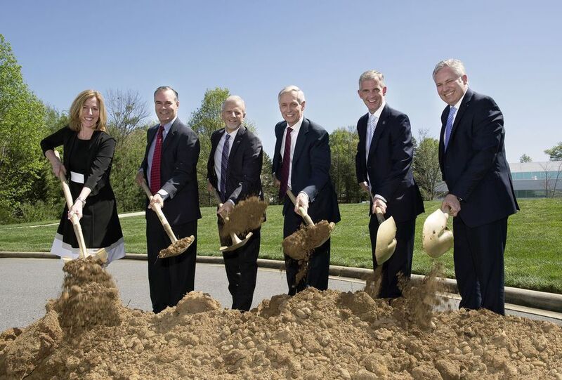 Lynn Kier, VP Communications & Marketing; Greg Tinnell, Sr. VP Human Resources; Dr. Greg F. Rutherford, Ph.D., President of York Technical College; Bruce Warmbold, CEO Americas; Michael Johnson, Vice-Chairman, York County Council and Marc McGrath, President Automotive during the ceremonial groundbreaking celebration in Fort Mill on April 4, 2016. (Schaeffler AG)