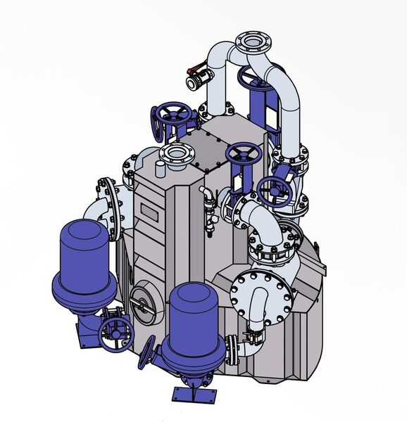 The Ama DS³ waste water pump station is a combination of a patented, dry-installed solids separation system and two waste water pumps in back pull-out design. (Picture: KSB)