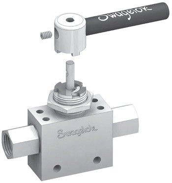 Figure 5: This illustrates the addition of a stop plate to the handle design of the FKB series ball valve. The stop plate may be repositioned, shifting the on and off position by 90-degree increments. (Picture: Swagelok)