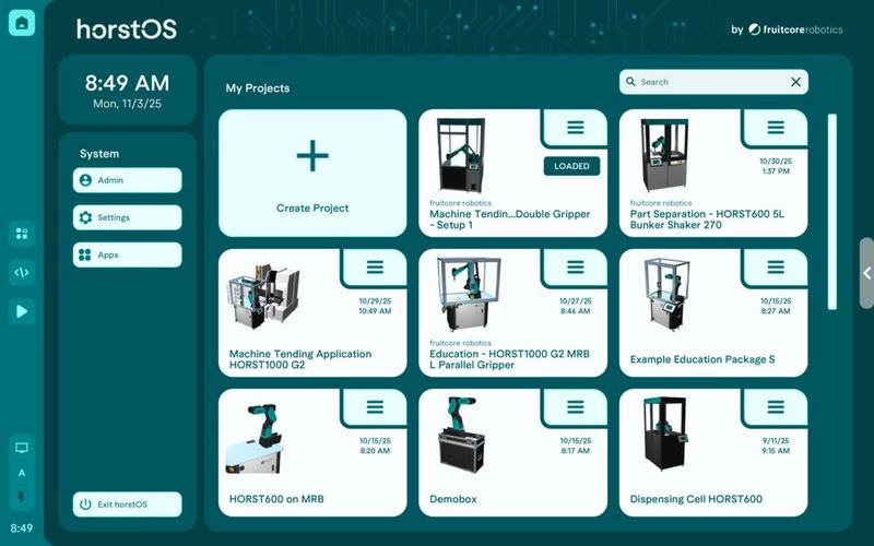 Überarbeitetes Projektmanagement: Flexibles Anlegen, Verwaltung und Exportieren von Projekten. (Bild: fruitcore robotics)