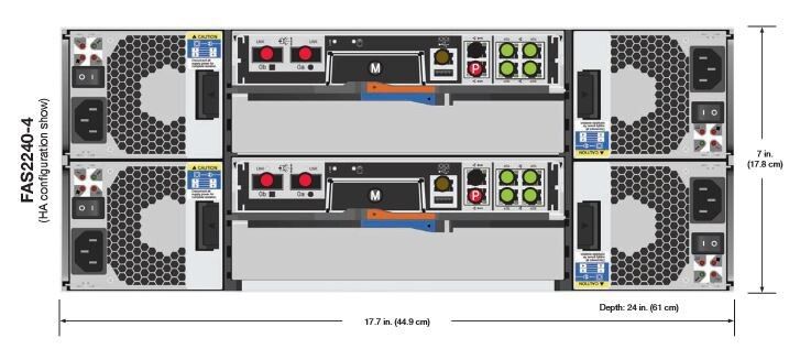 FAS2240 im Doppelpack für die hochverfügbare Verwaltung von 432 Terabyte Speicherkapazität. Maximale Aggregat- und max. Flexvol-Größe beträgt 60 Terabyte. (Tobias Mayer)