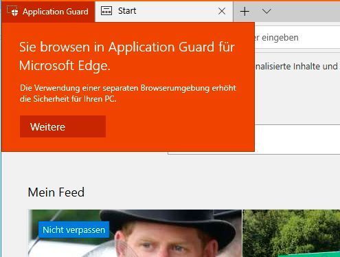 Information beim Verwenden von WDAG. (Joos)