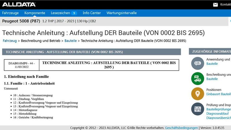 Eins zu eins das, was die Markenwerkstatt erhält: die technischen Daten sowie Wartungs- und Reparaturinformationen von Alldata.(Bild:  Alldata)