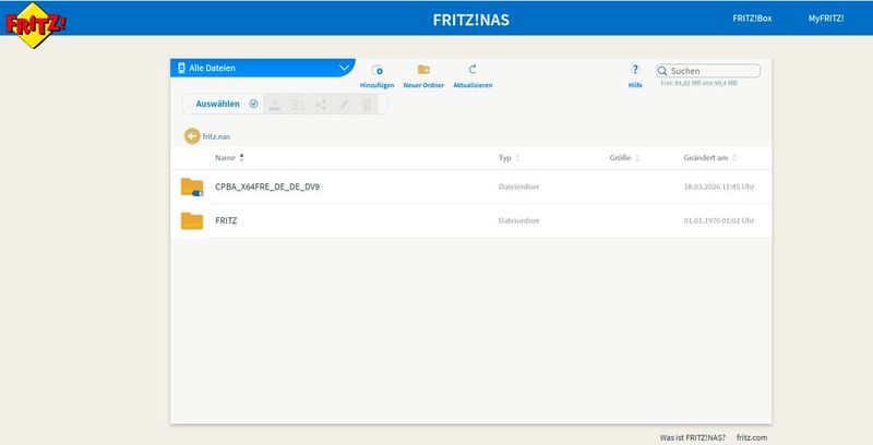 Die Weboberfläche von „FRITZ!NAS“ dient als zentraler Zugriffspunkt für Dateioperationen im Browser und ergänzt die Nutzung als Netzlaufwerk. (Bild: Joos – FRITZ!)