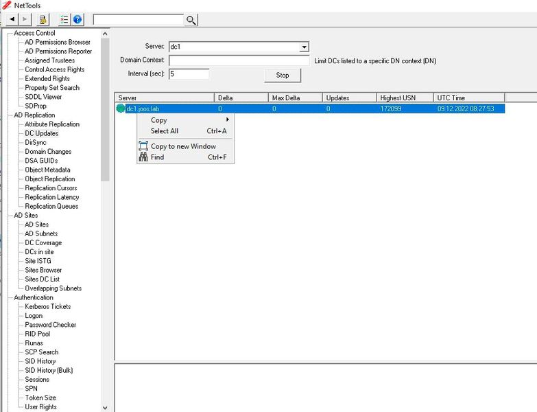 Überprüfen der Replikation in Active Directory mit NetTools. (Bild: NetTools / Joos)