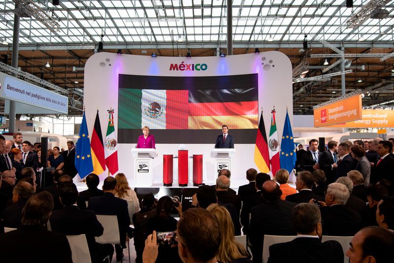Eröffnung der Hannover Messe 2018 mit Bundeskanzlerin Angela Merkel und Mexikos Präsident Enrique Peña Nieto. (Bild: Deutsche Messe)