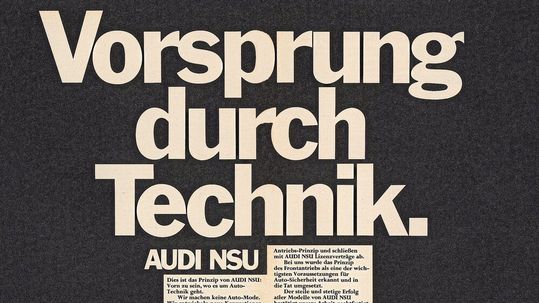 Im Januar 1971 erschien der neue Claim „Vorsprung durch Technik“ erstmals in einer großformatigen Anzeige. Im Januar 1971 erschien der neue Claim „Vorsprung durch Technik“ erstmals in einer großformatigen Anzeige.