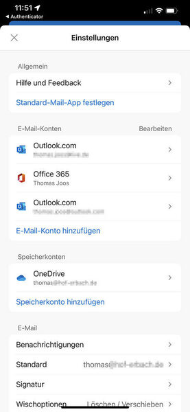 Hinzufügen von OneDrive- Speicherkonten zur Outlook-App. (Joos)