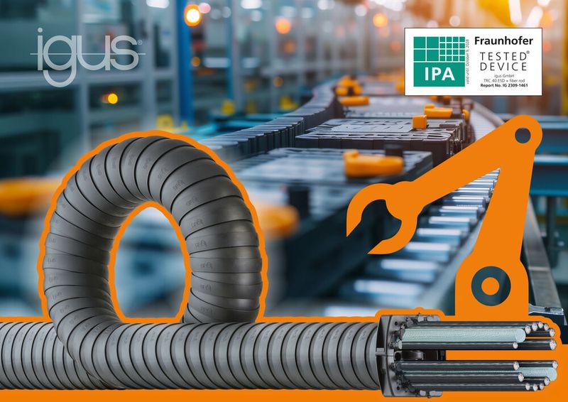 Die Triflex R TRC von Igus sorgt dank Trockenreinraum-Zertifizierung, ESD-Material und Schmierfreiheit für Sicherheit in der Batteriefertigung.  (Bild: Igus)