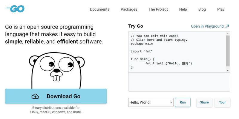 Einstieg in die Programmiersprache Go mit dem Go Playground.