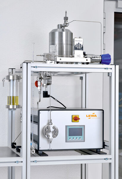 Intellilab is a hermetically tight high-pressure micro metering pump with mechatronic control for delivery pressures up to 500 bar. It is used primarily for precision, reproducible metering in high-pressure synthesis and high-pressure hydrogenation. (Picture: Lewa)
