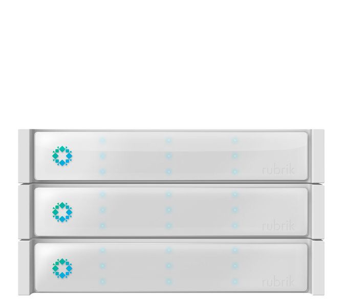 In einer Clusterkonfiguration zusammengeschlossene Appliances der r300-Produktlinie von Rubrik. (Rubrik)