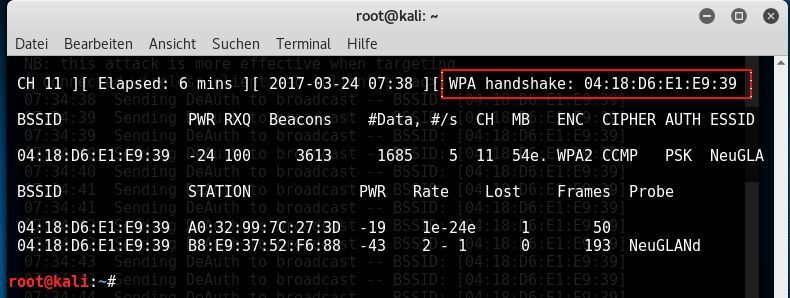 Sobald airodump-ng einen WPA-Handshake findet, wird er automatisch in einer cab-Datei gesichert.  (Security-Insider)