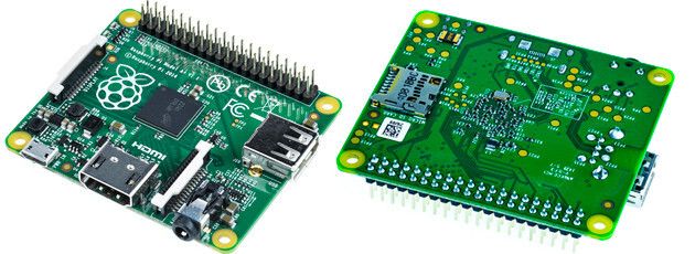 Rasperry Pi Modell A+: Vorder- und Rückseite der neuesten Raspberry-Variante für die Industrie (RS Components)