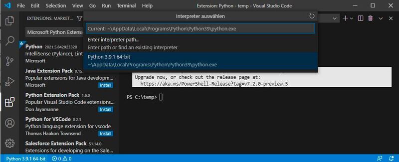 Nach der Installation der Python-Erweiterung ist Visual Studio Code eine schlanke IDE für Python mit zahlreichen Funktionen.