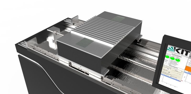 Der leichte CFK-Schlitten lässt einerseits eine hohe Dynamik zu, andererseits ist er durch Zufügen von Masse in seinem Schwingungsverhalten veränderbar. (Bild: wbk, KIT)