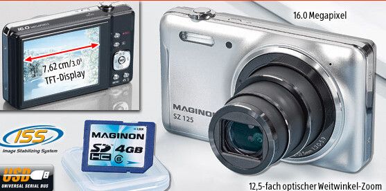 Die Digicam SZ 125 von Maginon bietet eine 16-Megapixel-Auflösung. (Bild: Aldi Süd)