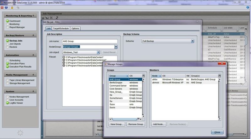Unterstützt auch Exchange 2013, SQL und Hyper-V Cluster: Novabackup Datacenter 5.1 von Novastor. (Screenshot: Novastor)
