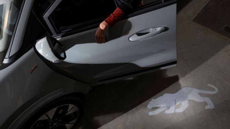 Beim Öffnen der Fahrertür wird eine Puma-Grafik auf die Straße projiziert. (Bild: Ford)