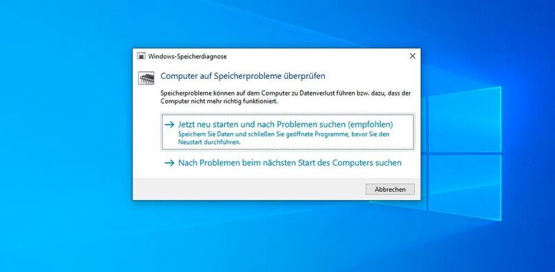 Starten der Windows-Speicherdiagnose. (Joos/MemTest86 (Screenshot))