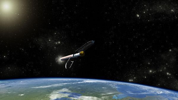 Die Computergrafik zeigt das Absprengen der Ummantelung (Payload Fairing) des Rovers, nachdem die Atlas V541 die Erdatmosphäre verlassen hat (Archiv: Vogel Business Media)